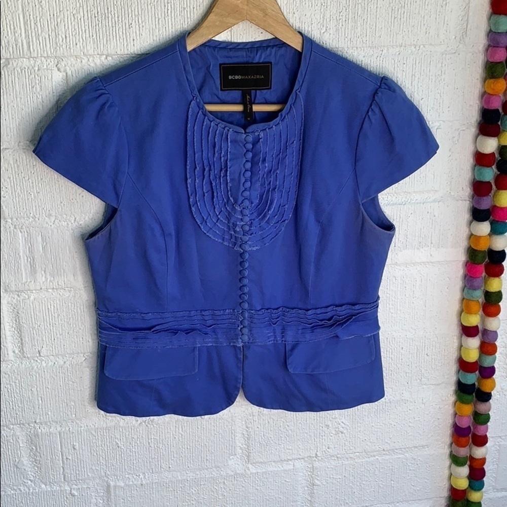 BCBGMaxAzria Embellished Detail Peplum Cap Sleeve Jacket Blazer M